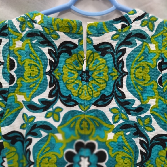 60s Mod Green Aqua Print Linen Mini Sundres - Picture 2 of 4
